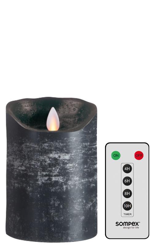 Set Sompex Flame LED Echtwachskerze anthrazit 8x12,5cm mit Fernbedienung