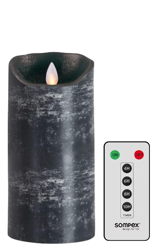 Set Sompex Flame LED Echtwachskerze anthrazit 8x18cm mit Fernbedienung