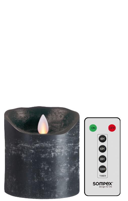 Set Sompex Flame LED Echtwachskerze anthrazit 8x10cm mit Fernbedienung