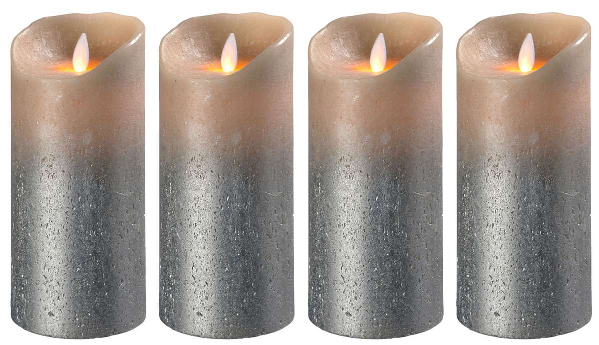 4er Set Sompex Flame LED Echtwachskerzen 18cm Sand metallic