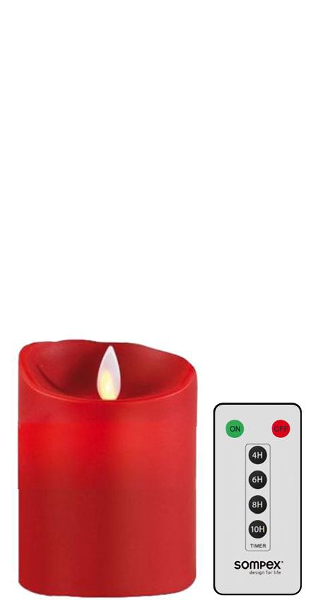 Set Sompex Flame LED Echtwachskerze rot 8x10cm mit Fernbedienung