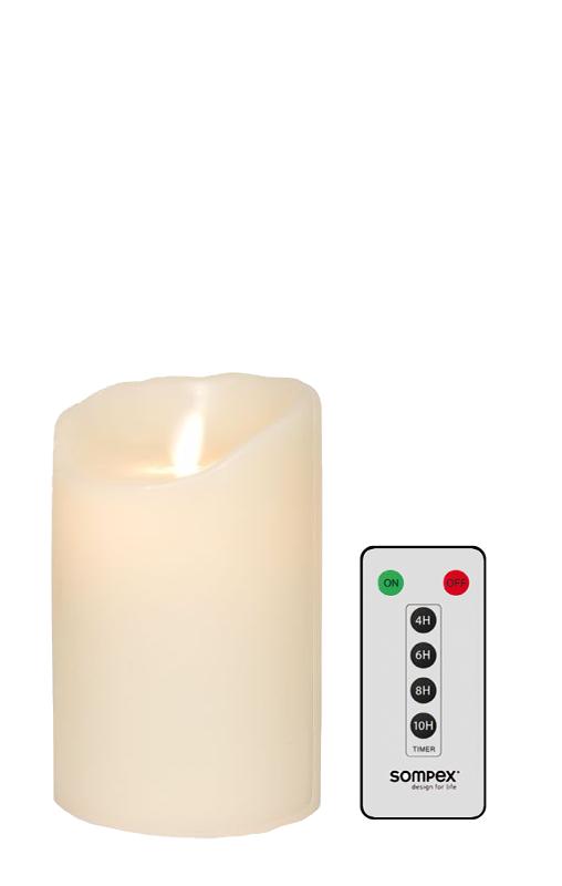 Set Sompex Flame LED Echtwachskerze elfenbein 8x12,5cm mit Fernbedienung