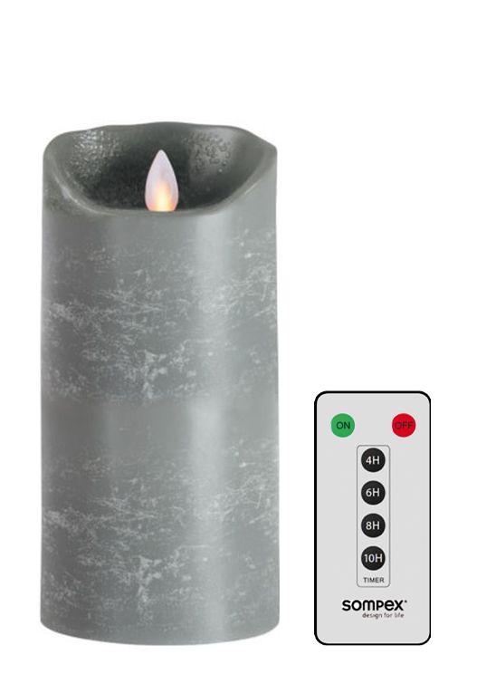 Set Sompex Flame LED Echtwachskerze grau 8x18cm mit Fernbedienung