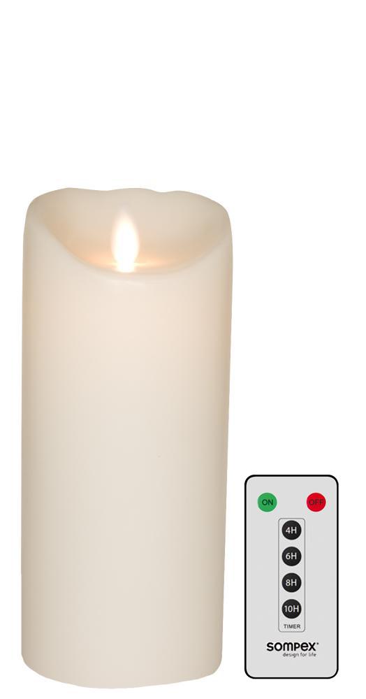 Set Sompex Flame LED Echtwachskerze weiß 8x18cm mit Fernbedienung