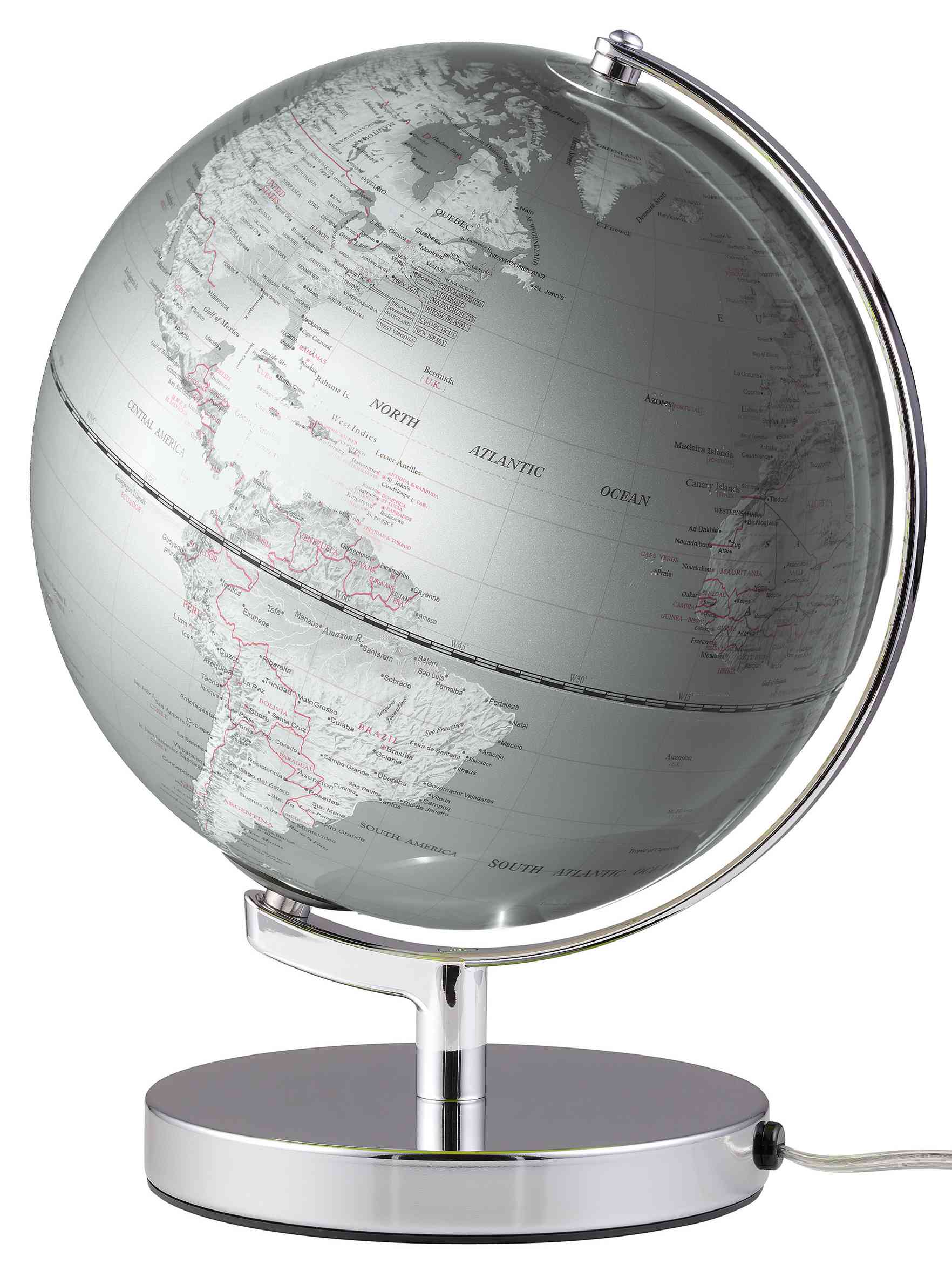 emform Globus 25cm beleuchtet Terra Silver Light, silber, politisch